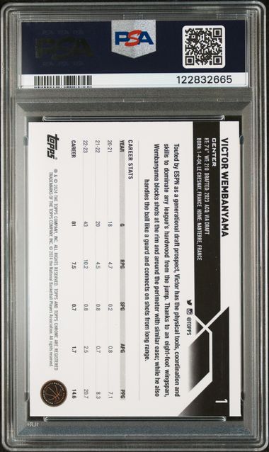 Graded 2023 Topps Chrome Purple Refractor Victor Wembanyama #PUR /349 Rookie RC Basketball Card PSA 10 Gem Mint (ONLINE ORDER ONLY)