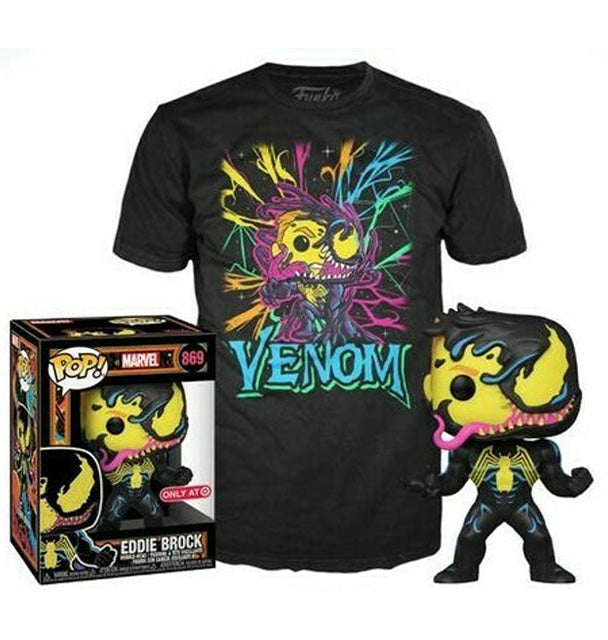Eddie Brock (Black Light) and Black Light Venom Tee (L, Sealed) 869 - Target Exclusive (Online Order Only)