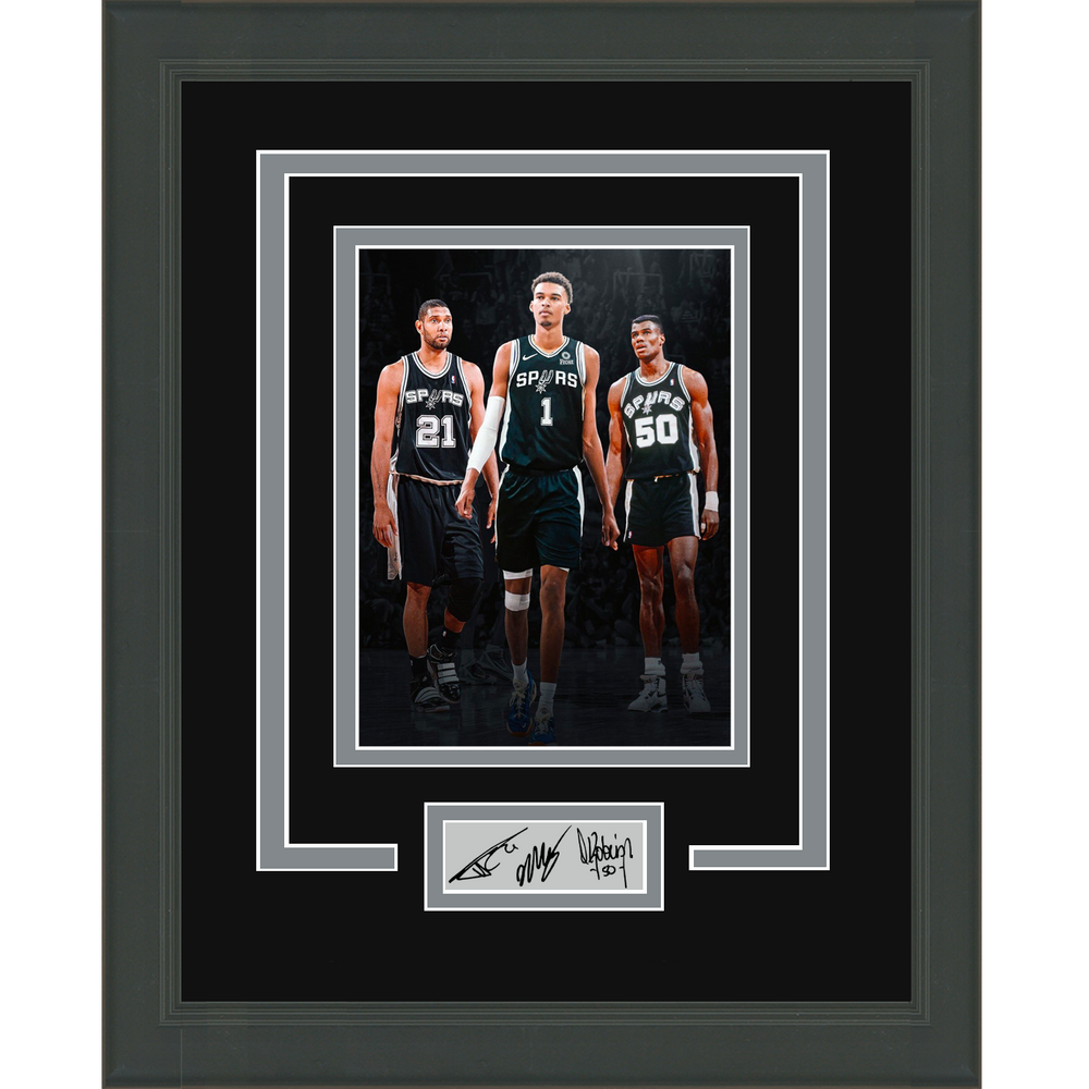 Framed Victor Wembanyama Tim Duncan & David Robinson Facsimile Laser Engraved Signature Auto San Antonio Spurs 11x14 Basketball Photo (ONLINE ORDER ONLY)