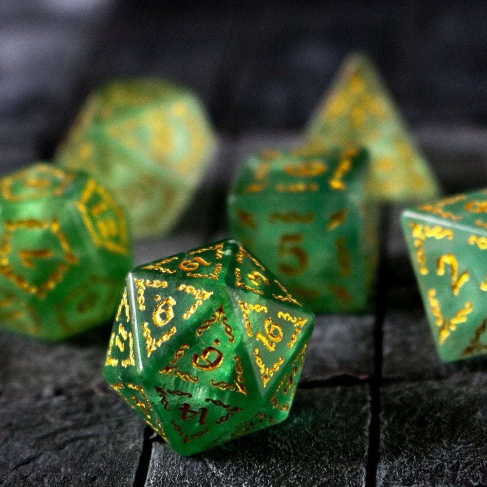 Vine Spike Green Fluorite Gemstone DND Dice Set (ONLINE ORDER ONLY)