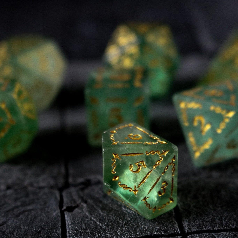 Vine Spike Green Fluorite Gemstone DND Dice Set (ONLINE ORDER ONLY)