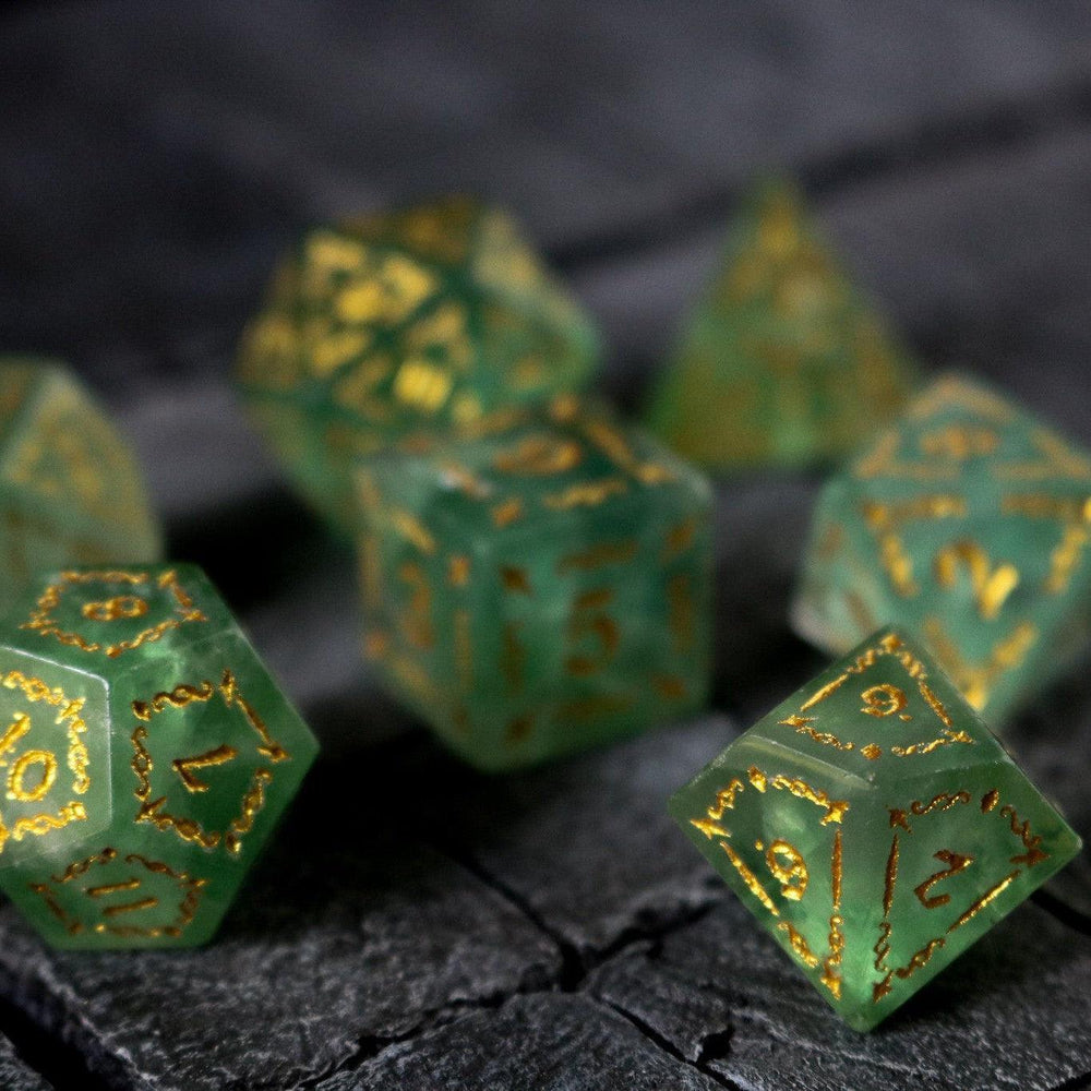 Vine Spike Green Fluorite Gemstone DND Dice Set (ONLINE ORDER ONLY)