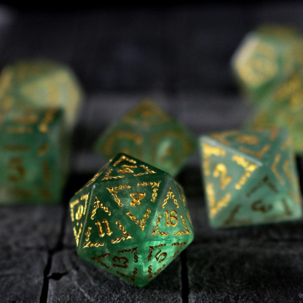 Vine Spike Green Fluorite Gemstone DND Dice Set (ONLINE ORDER ONLY)