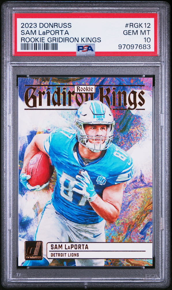 Graded 2023 Panini Donruss Sam LaPorta #RGK12 Rookie Gridiron Kings Rookie RC Football Card PSA 10 Gem Mint (ONLINE ORDER ONLY)