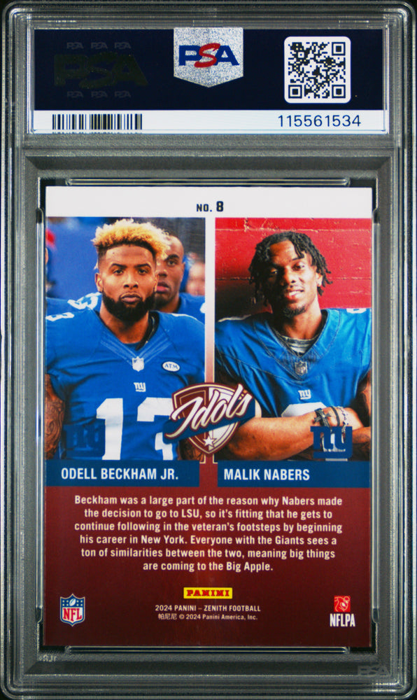 Graded 2024 Panini Zenith Malik Nabers/Odell Beckham Jr #8 Idols Rookie RC Football Card PSA 10 Gem Mint (ONLINE ORDER ONLY)