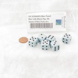 WCX25666E6 Blue Pastel Dice with Black Pips D6 16mm (5/8in) Pack of 6 (ONLINE ORDER ONLY)