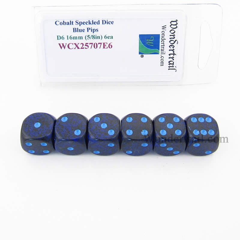 WCX25707E6 Cobalt Speckled Dice Blue Pips D6 16mm Pack of 6 (ONLINE ORDER ONLY)