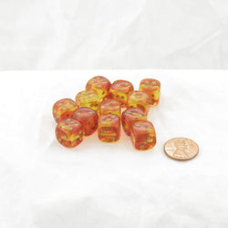 WCX26868E12 Red and Yellow Gemini Translucent Dice Gold Colored Pips D6 12mm (1/2in) Set of 12 (ONLINE ORDER ONLY)