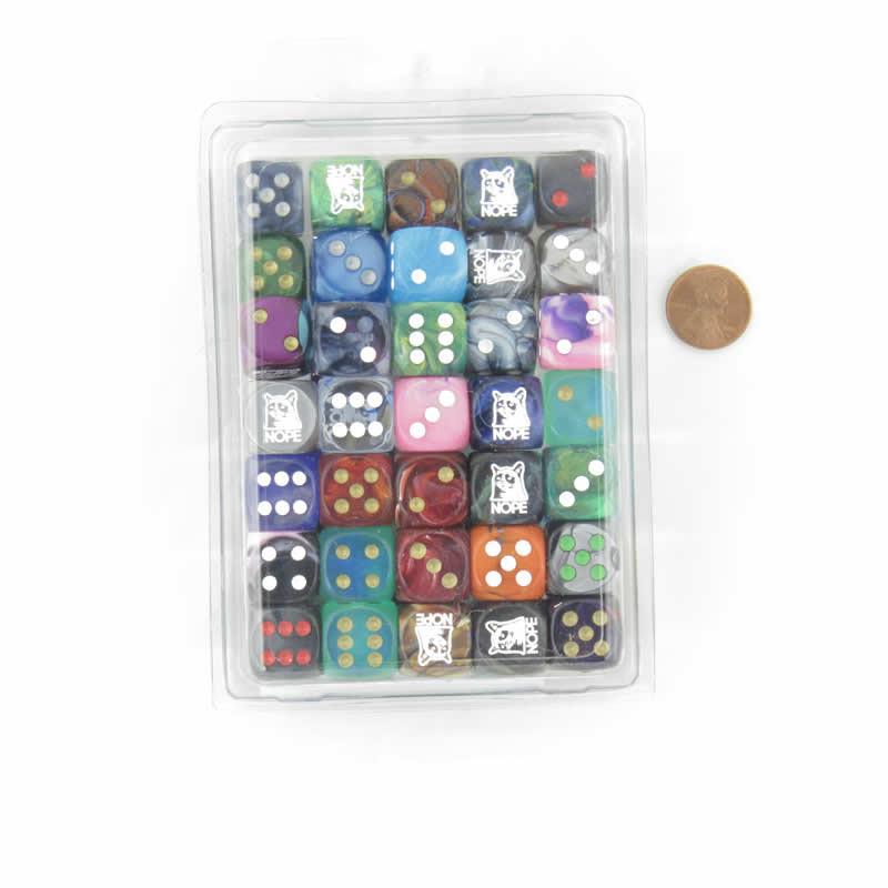 WCXCV0091E50 Nope (grumpy cat) Dice Assorted Colors Pips 16mm (5/8in) D6 Pack of 50 (ONLINE ORDER ONLY)