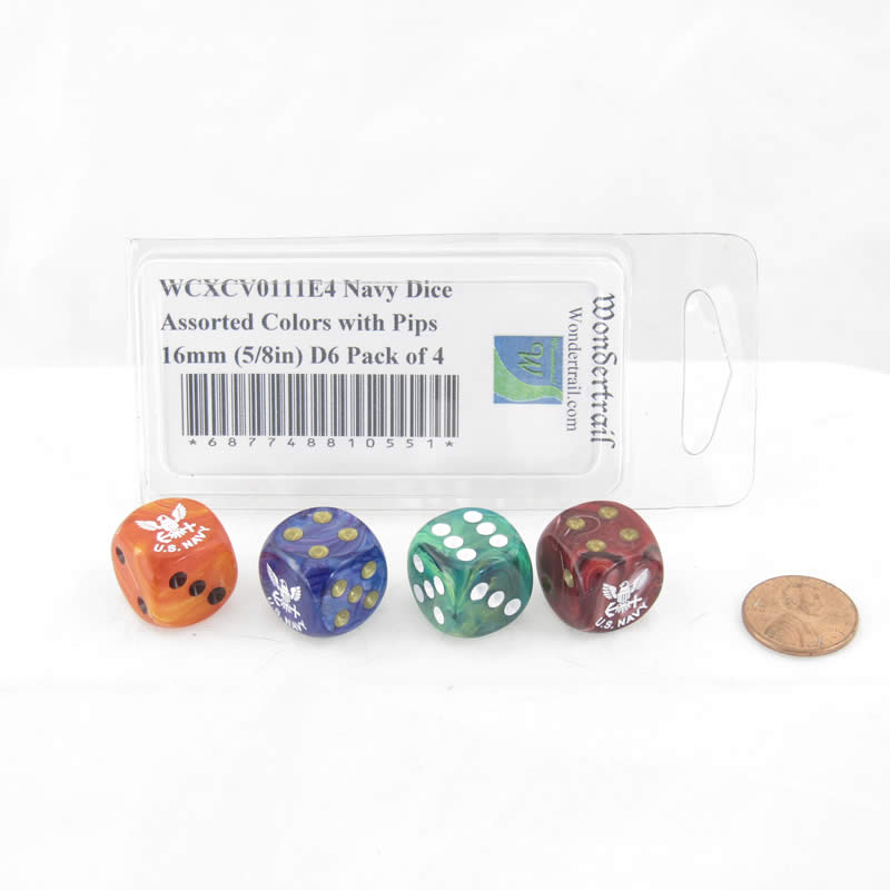 WCXCV0111E4 Navy Dice Assorted Colors with Pips 16mm (5/8in) D6 Pack of 4 (ONLINE ORDER ONLY)