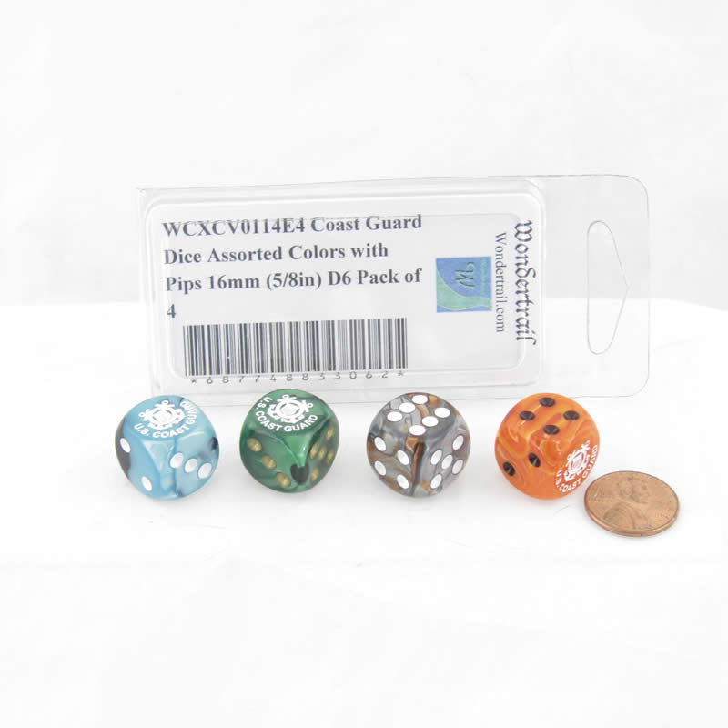 WCXCV0114E4 Coast Guard Dice Assorted Colors with Pips 16mm (5/8in) D6 Pack of 4 (ONLINE ORDER ONLY)