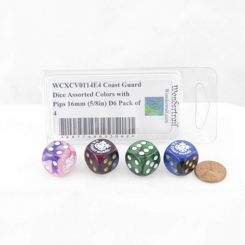 WCXCV0114E4 Coast Guard Dice Assorted Colors with Pips 16mm (5/8in) D6 Pack of 4 (ONLINE ORDER ONLY)