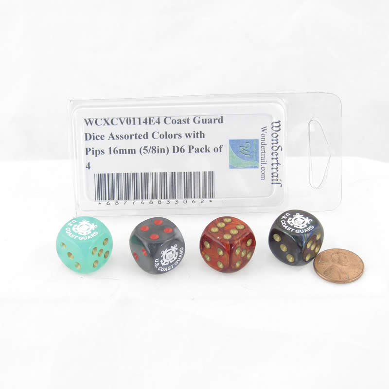WCXCV0114E4 Coast Guard Dice Assorted Colors with Pips 16mm (5/8in) D6 Pack of 4 (ONLINE ORDER ONLY)