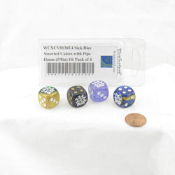 WCXCV0130E4 Sick Dice Assorted Colors with Pips 16mm (5/8in) D6 Pack of 4 (ONLINE ORDER ONLY)