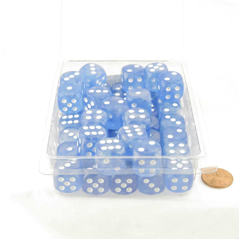 WCXDB1686E50 Sky Blue Borealis Dice Luminary White Pips 16mm (5/8 inch) D6 Set of 50 (ONLINE ORDER ONLY)