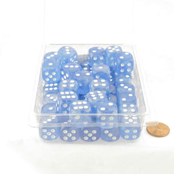 WCXDB1686E50 Sky Blue Borealis Dice Luminary White Pips 16mm (5/8 inch) D6 Set of 50 (ONLINE ORDER ONLY)