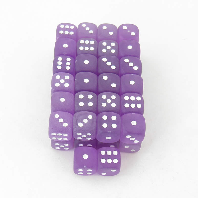 WCXDF1207E50 Purple Frosted Dice White Pips 12mm (1/2in) D6 Pack of 50 (ONLINE ORDER ONLY)