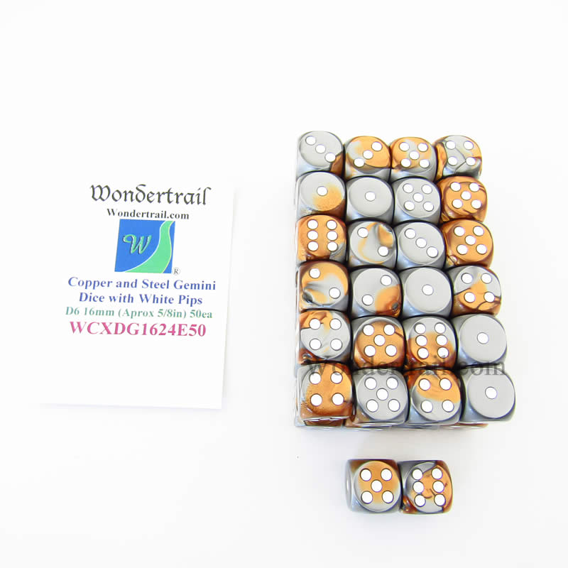 WCXDG1624E50 Copper Steel Gemini Dice White Pips D6 16mm Pack of 50 (ONLINE ORDER ONLY)