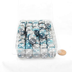 WCXDG1656E50 Steel and Teal Gemini Dice White Pips D6 16mm (5/8in) Bulk Pack of 50 (ONLINE ORDER ONLY)