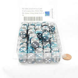 WCXDG1656E50 Steel and Teal Gemini Dice White Pips D6 16mm (5/8in) Bulk Pack of 50 (ONLINE ORDER ONLY)