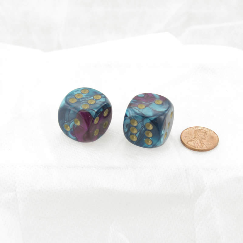 WCXDG2049E2 Purple Teal Gemini Dice Gold Pips 20mm D6 Pack of 2 (ONLINE ORDER ONLY)