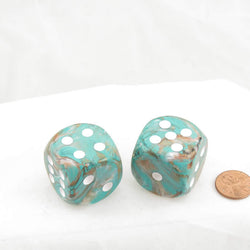 WCXDM3096EE2 Oxi-copper Marbleized Dice White Pips 30mm (1.18in) D6 Pack of 2 (ONLINE ORDER ONLY)