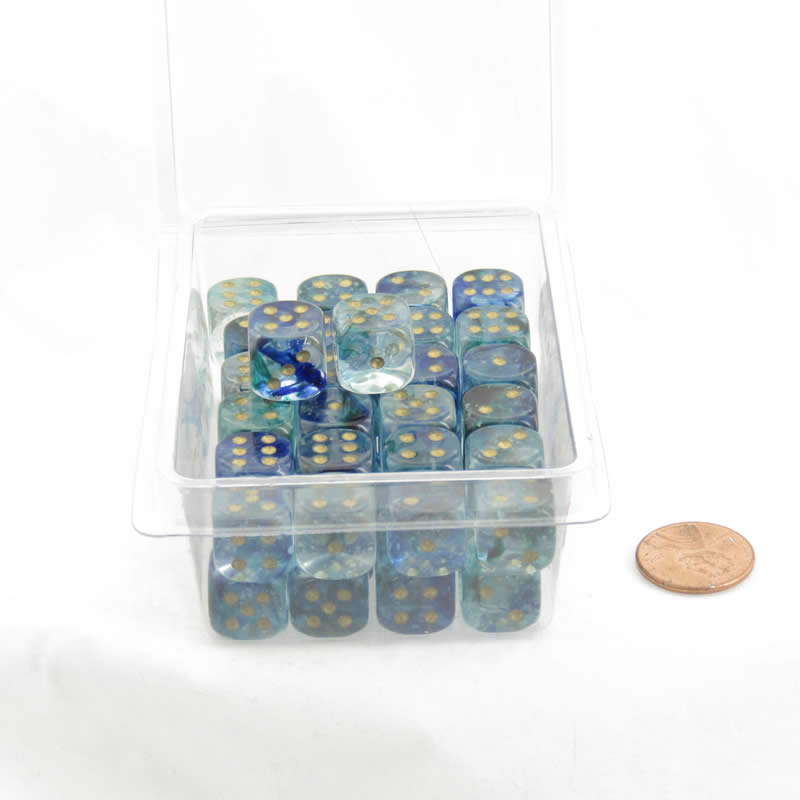 WCXDN1256E50 Oceanic Nebula Dice Luminary with Gold Pips 12mm (1/2in) D6 Set of 50 (ONLINE ORDER ONLY)