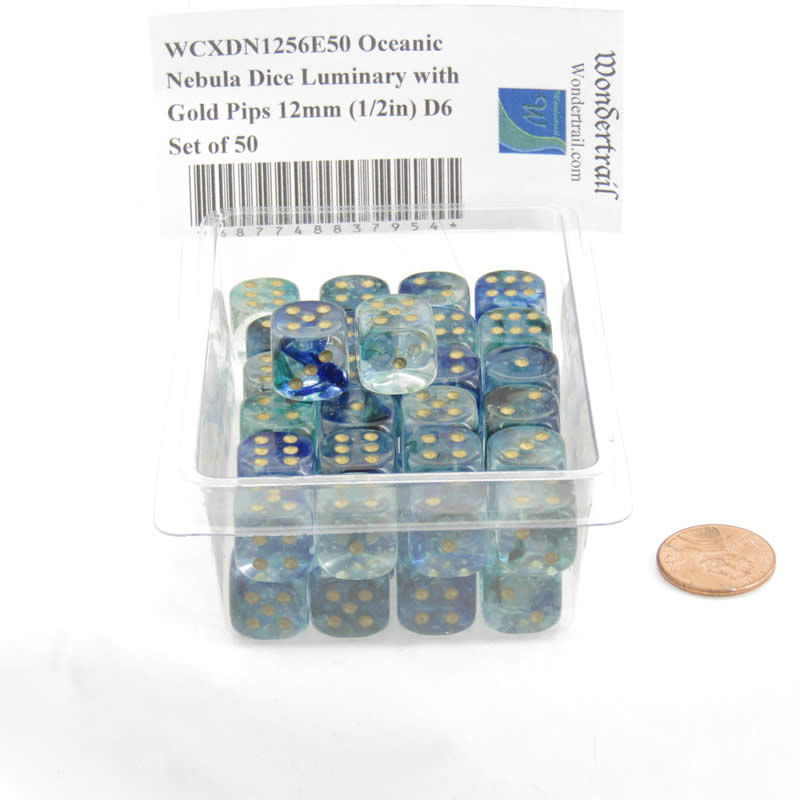 WCXDN1256E50 Oceanic Nebula Dice Luminary with Gold Pips 12mm (1/2in) D6 Set of 50 (ONLINE ORDER ONLY)