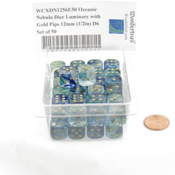 WCXDN1256E50 Oceanic Nebula Dice Luminary with Gold Pips 12mm (1/2in) D6 Set of 50 (ONLINE ORDER ONLY)