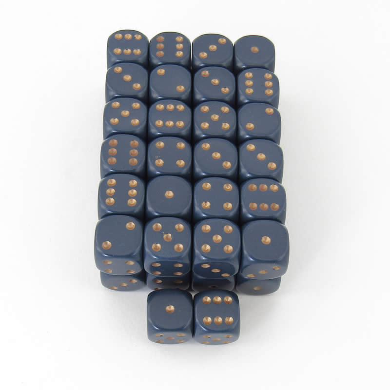 WCXDQ1626E50 Dusty Blue Opaque Dice Copper Pips D6 16mm Pack Of 50 (ONLINE ORDER ONLY)