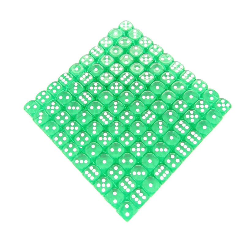 WCXDT1205B1 Green Translucent Dice White Pips D6 12mm Pack Of 100 (ONLINE ORDER ONLY)