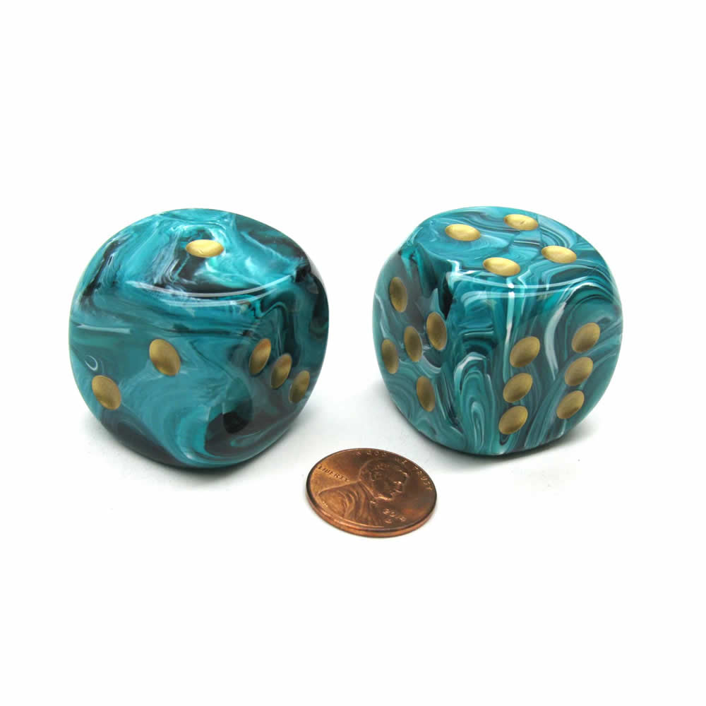 WCXDV2019E2 Teal Vortex Dice with Gold Pips 20mm (3/4in) D6 Pack of 2 (ONLINE ORDER ONLY)