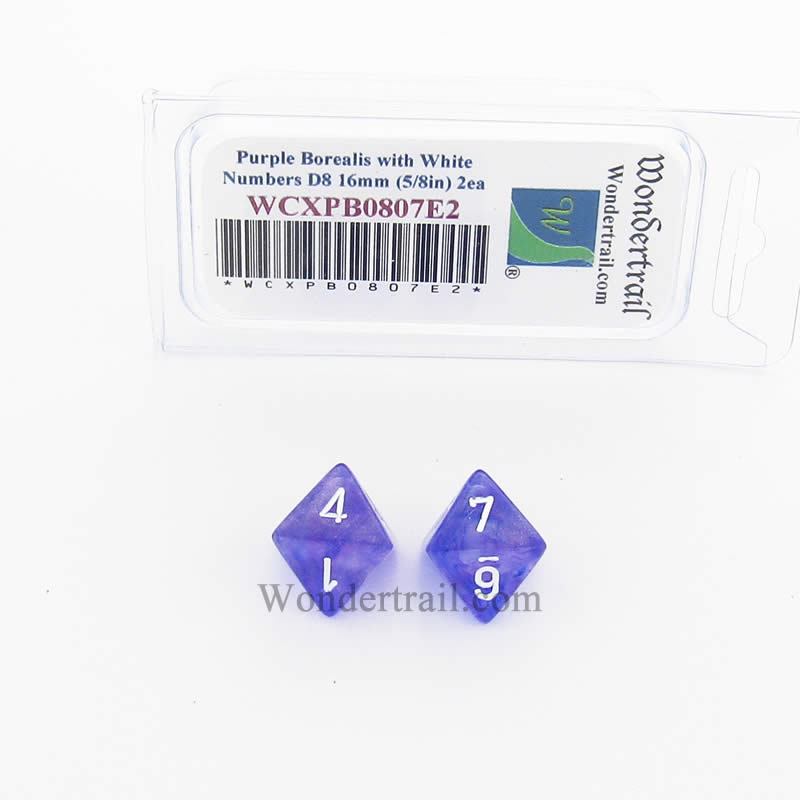 WCXPB0807E2 Purple Borealis Dice White Numbers D8 16mm Pack of 2 (ONLINE ORDER ONLY)