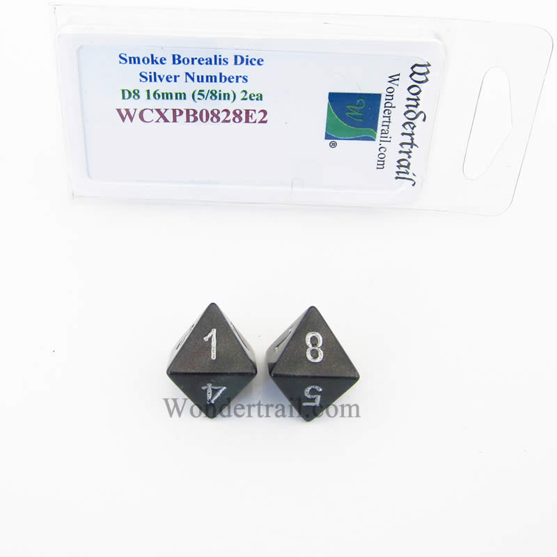 WCXPB0828E2 Smoke Borealis Dice Silver Numbers D8 16mm Pack of 2 (ONLINE ORDER ONLY)