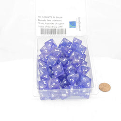 WCXPB0877E50 Purple Borealis Dice Luminary White Numbers D8 Aprox 16mm (5/8in) Pack of 50 (ONLINE ORDER ONLY)