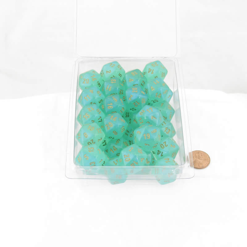 WCXPB2075E50 Light Green Borealis Dice Luminary Gold Numbers D20 Aprox 16mm (5/8in) Pack of 50 (ONLINE ORDER ONLY)