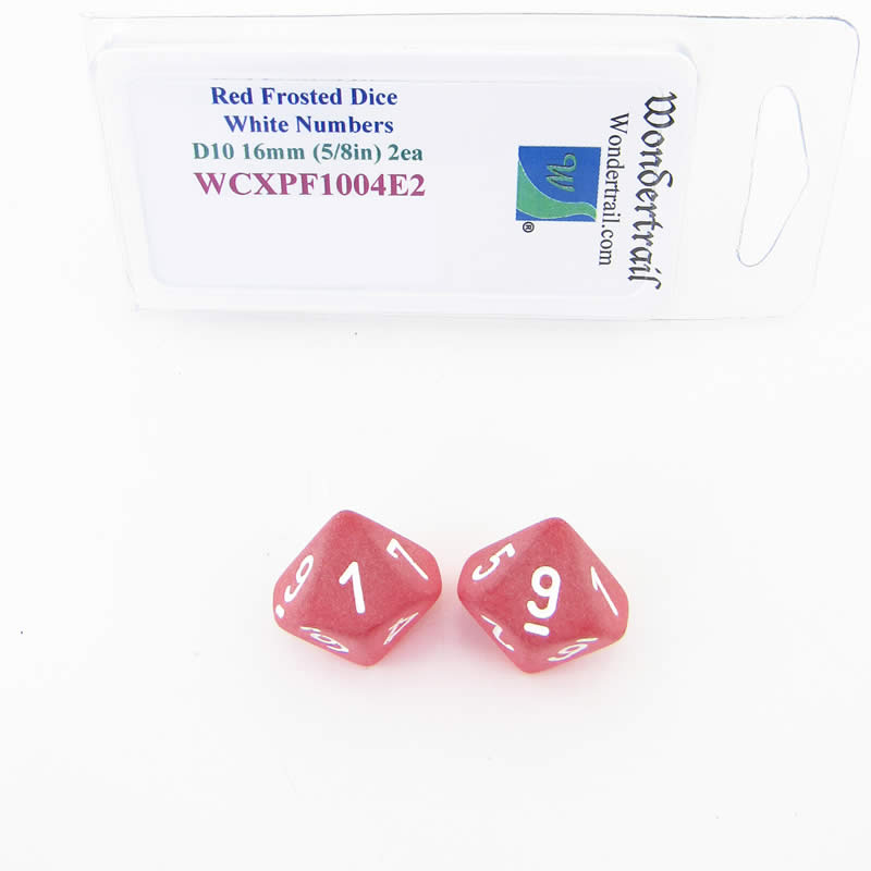 WCXPF1004E2 Red Frosted Dice White Numbers D10 16mm Pack of 2 (ONLINE ORDER ONLY)