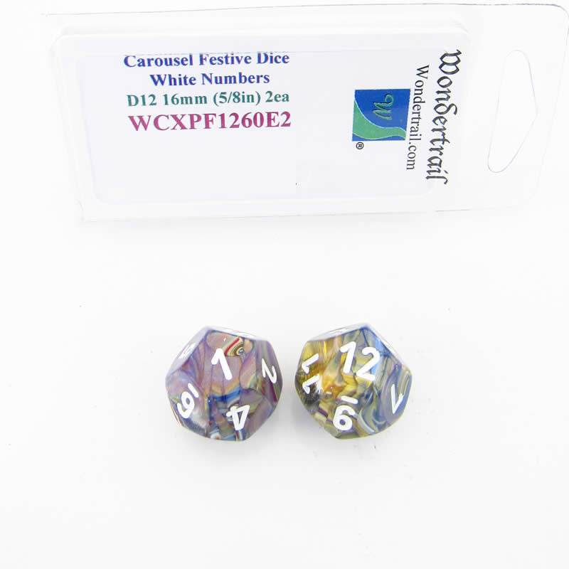 WCXPF1260E2 Carousel Festive Dice White Numbers D12 16mm Pack of 2 (ONLINE ORDER ONLY)