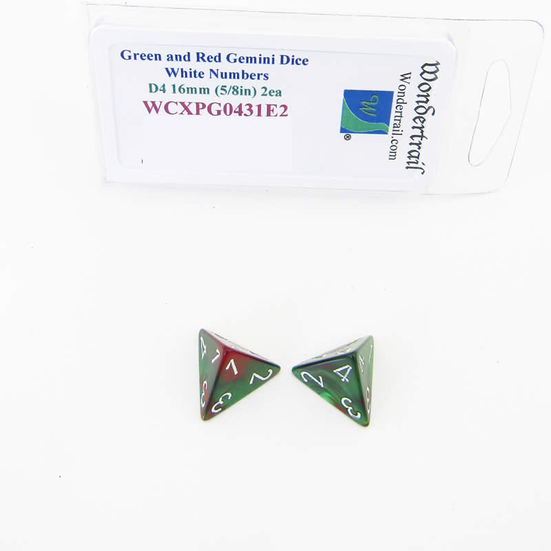 WCXPG0431E2 Green Red Gemini Dice White Numbers D4 16mm Pack of 2 (ONLINE ORDER ONLY)