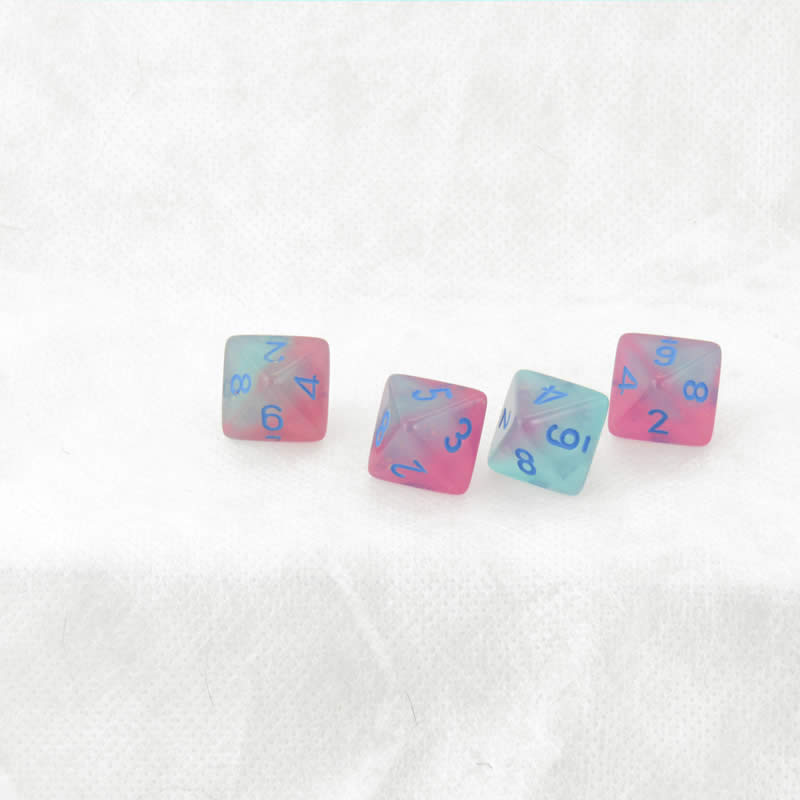 WCXPG0864E4 Gel Green and Pink Gemini Luminary Dice Blue Numbers D8 16mm (5/8in) Pack of 4 (ONLINE ORDER ONLY)