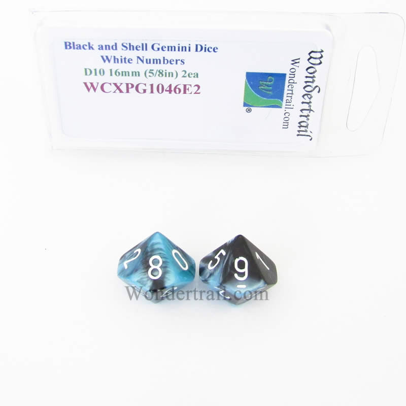 WCXPG1046E2 Black Shell Gemini Dice White Numbers D10 16mm Pack of 2 (ONLINE ORDER ONLY)