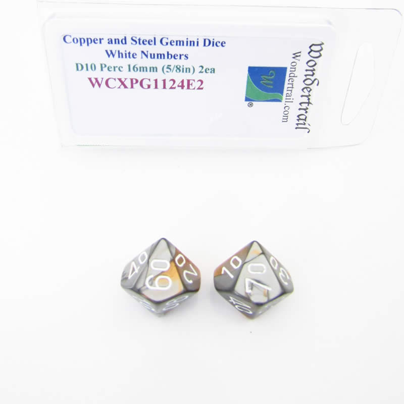 WCXPG1124E2 Copper Steel Gemini Dice White Numbers 10s D10 16mm Pack of 2 (ONLINE ORDER ONLY)