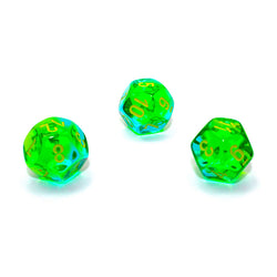 WCXPG1266E4 Green and Teal Translucent Gemini Dice with Yellow Numbers D12 Aprox 16mm (5/8in) Pack of 4 (ONLINE ORDER ONLY)