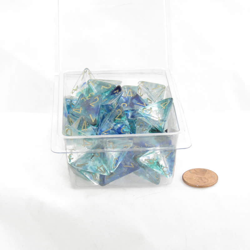 WCXPN0456E50 Oceanic Nebula Luminary Dice Gold Numbers 16mm (5/8in) D4 Set of 50 (ONLINE ORDER ONLY)