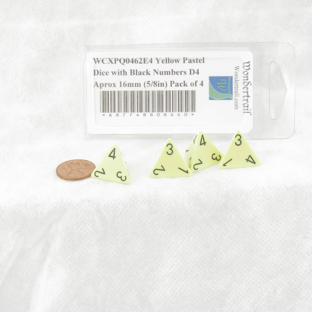 WCXPQ0462E4 Yellow Pastel Dice with Black Numbers D4 Aprox 16mm (5/8in) Pack of 4 (ONLINE ORDER ONLY)