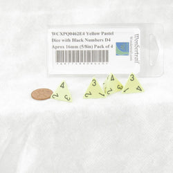 WCXPQ0462E4 Yellow Pastel Dice with Black Numbers D4 Aprox 16mm (5/8in) Pack of 4 (ONLINE ORDER ONLY)