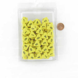 WCXPQ0802E50 Yellow Opaque Dice Black Numbers D8 Aprox 16mm (5/8in) Pack of 50 (ONLINE ORDER ONLY)