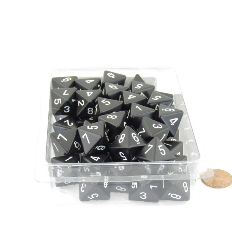 WCXPQ0808E50 Black Opaque Dice White Numbers D8 Aprox 16mm (5/8in) Pack of 50 (ONLINE ORDER ONLY)