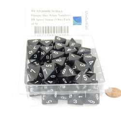 WCXPQ0808E50 Black Opaque Dice White Numbers D8 Aprox 16mm (5/8in) Pack of 50 (ONLINE ORDER ONLY)