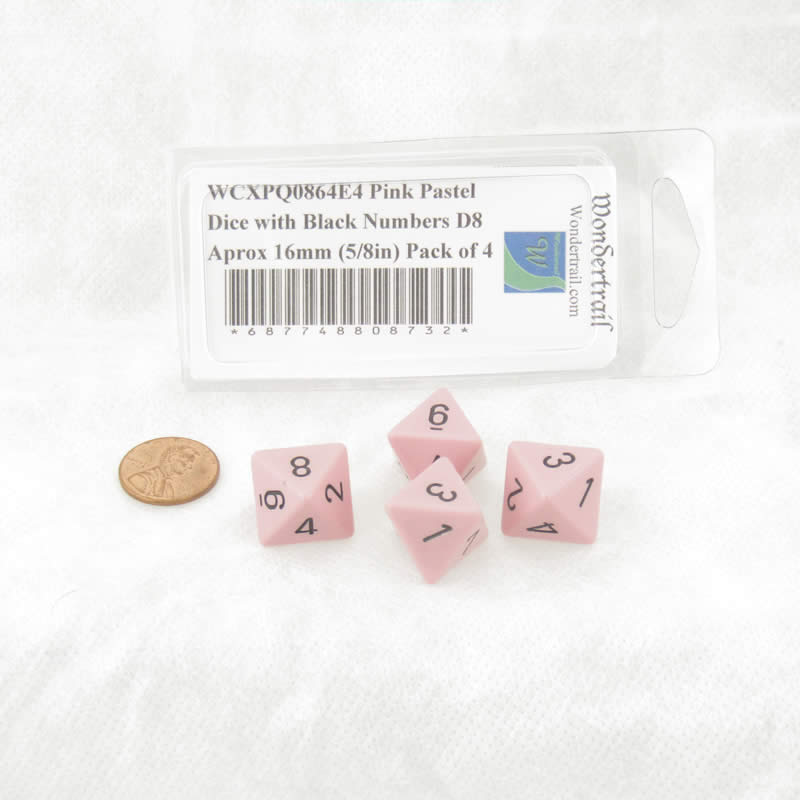 WCXPQ0864E4 Pink Pastel Dice with Black Numbers D8 Aprox 16mm (5/8in) Pack of 4 (ONLINE ORDER ONLY)